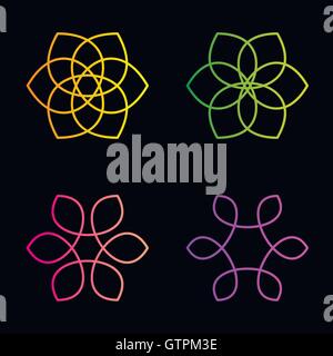 Isolated colorful abstract floral vector logo set. Flower images collection. Plant outline. Decorative pattern. Stock Vector