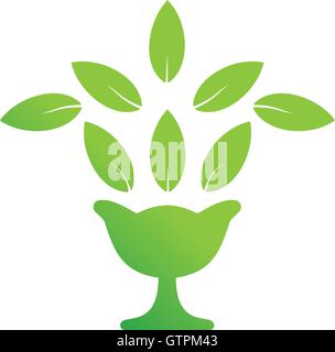 Fun, beauty, isolated pitcher with a fountain of leaves. Stylish, flat, elegant, classic, royal, luxury, flourish, silhouette, o Stock Vector