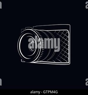 Isolated black photo camera vector illustration. Photographer equipment logo. Stock Vector