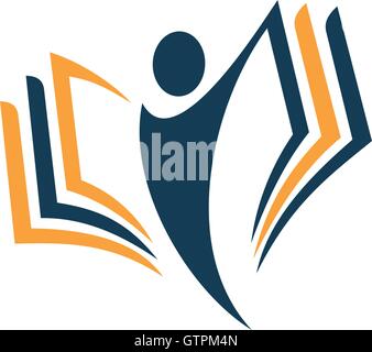 Isolated abstract human silhouette with book vector logo. School and university logotype. Education illustration. Studying sign. Stock Vector