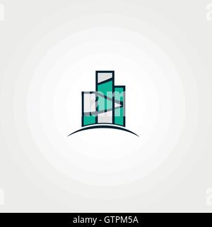 Real estate vector logo. Turquoise color logo template. Building icon. Stock Vector