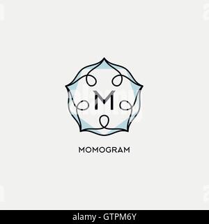 Vector abstract monogram. Isolated vector logo. Letter M sign. Stylish flower logotype. Stock Vector