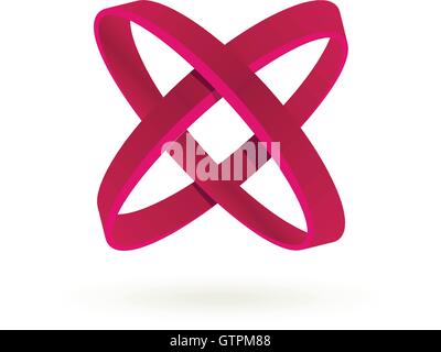 Isolated crimson color cross vector logo. Abstract circles on the white background. Geometric element. Letter X. Stock Vector
