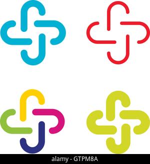 Isolated abstract colorful cross vector logo set. Outlined plus signs collection. Medical icons group. Stock Vector