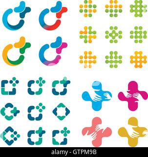 Isolated abstract vector logo set. Medical cross logotypes collection. Stock Vector
