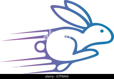 Rabbit logo design template. Hare vector illustration. Lineart, contour rabbit. Hare blue and purpure color logo template. Stock Vector