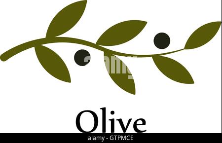 Isolated green vector olive branch logo. Olive oil sign. Symbol of peace. Greek religious sign. Mythological icon.Healthy produc Stock Vector