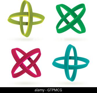 Isolated green,blue and crimson color cross vector logo set. Abstract circles on the white background. Geometric elements collec Stock Vector