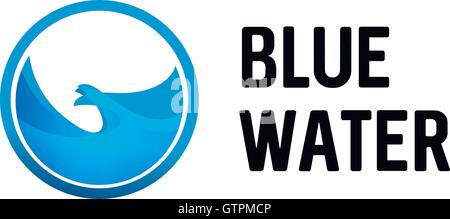 Isolated round shape blue color vector logo. Blue water in circle logotype. Stock Vector