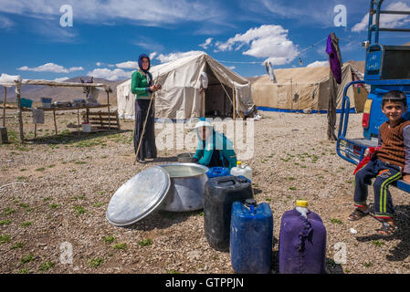 A nomadic Qashqai family living in a tent in Fars Province, Iran. Stock Photo