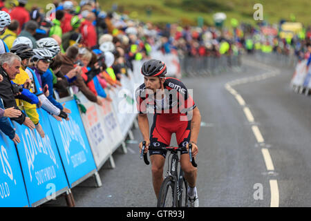 Haytor, Dartmoor, Devon, UK. 09th Sep, 2016. Tour of Britain 2016: Stage 6 - Sidmouth to Haytor. Taylor Phinney (BMC) climbs up the final climb of Haytor on Stage 6 of the Tour of Britain. Credit:  Clive Jones/Alamy Live News Stock Photo
