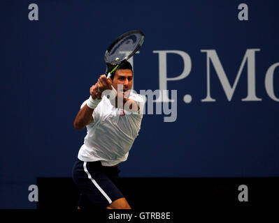 New York, United States. 09th Sep, 2016. Novak Djokovic during his semi final match against Gael Monfils of France at the United States Open Tennis Championships at Flushing Meadows, New York on Friday, September 9th. Djokovic won the match in four sets to advance to the final Credit: © Adam Stoltman/Alamy Live News Stock Photo
