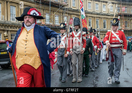 Bath, UK. 10th Sep, 2016. Jane Austen fans are pictured taking part in the world famous Grand Regency Costumed Promenade. The Promenade, part of the Jane Austen Festival is a procession through the streets of Bath and the participants who come from all over the world dress in 18th Century costume. Credit:  lynchpics/Alamy Live News Stock Photo