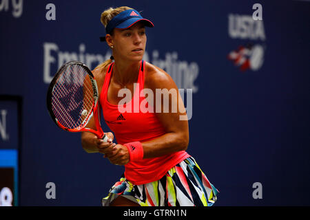 New York, USA. 10th September, 2016. Number 2 seed, Angelique Kerber of Germany in action against Karolina Pliskova of the Czech Republic during the finals of the United States Open Tennis Championships at Flushing Meadows, New York on Saturday, September 10th.  Kerber won the match and her first U.S. Open title in three sets Credit:  Adam Stoltman/Alamy Live News Stock Photo