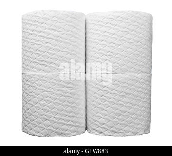 Many white embossed rolls of toilet paper, isolated on white Stock Photo