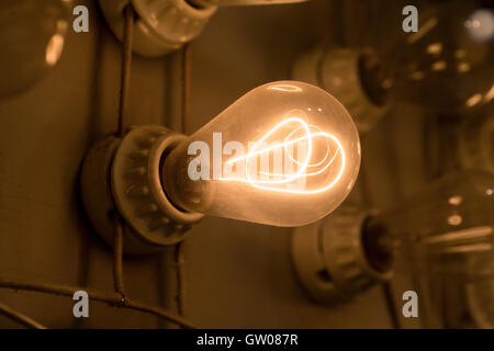 Antique carbon filament incandescent light bulbs Stock Photo