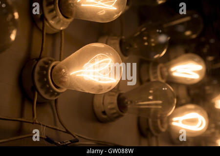 Antique carbon filament incandescent light bulbs Stock Photo