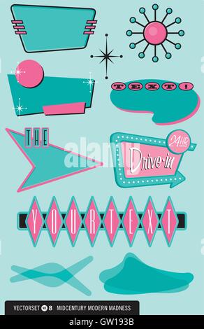 Set of 10 Midcentury Modern Vector Design Elements. Just add your own text or drop into your design for a cool retro 1950s look! Stock Vector