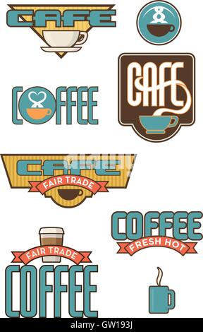 Set of 8 Coffee, Cafe, Restaurant Vector Design Elements. Great for logos, signs, posters, tshirts, and web sites. Easy to edit, scalable vector files. Stock Vector