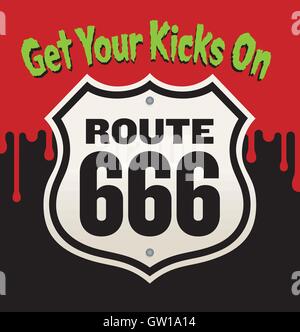 Get Your Kicks On Route 666 vector design. Highway sign for Route 666. Stock Vector
