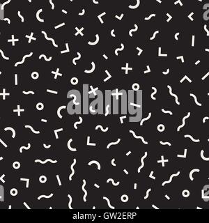 Vector Seamless Black and White Memphis Lines Jumble Pattern Stock Vector