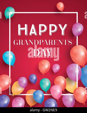 Happy Grandparents Day Card with Flying Balloons and White Frame. Vector Illustration. Stock Vector