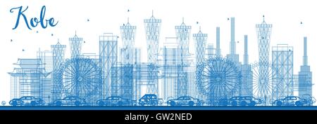 Outline Kobe Skyline with Blue Buildings. Vector Illustration. Business and Tourism Concept with Modern Buildings. Stock Vector
