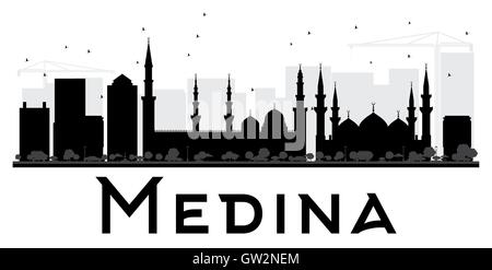 Medina City skyline black and white silhouette. Vector illustration. Simple flat concept for tourism presentation, banner Stock Vector