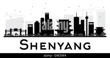 Shenyang City skyline black and white silhouette. Vector illustration. Simple flat concept for tourism presentation, banner Stock Vector