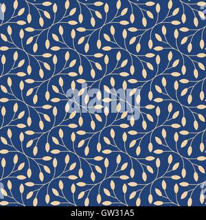 Seamless leaves pattern on blue background Stock Vector