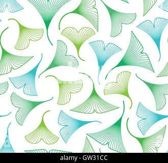 Ginkgo biloba leaves seamless pattern on white background Stock Vector