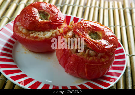 Etli Domates Dolması  tomato  stuffed with meat and rice. Middle East cuisine Stock Photo