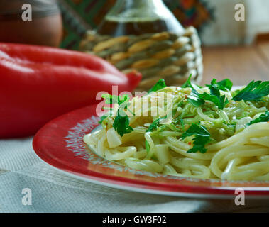 Garlic Butter Spaghetti with Zucchini Noodles.  from Tuscany Stock Photo