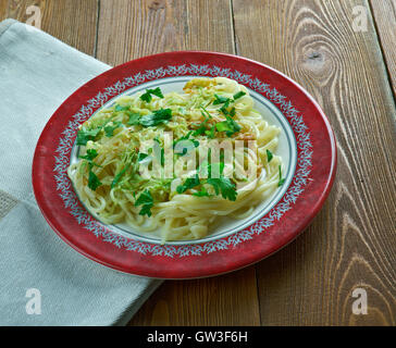 Garlic Butter Spaghetti with Zucchini Noodles.  from Tuscany Stock Photo