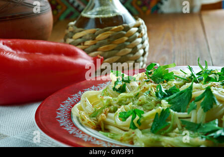 Garlic Butter Spaghetti with Zucchini Noodles.  from Tuscany Stock Photo