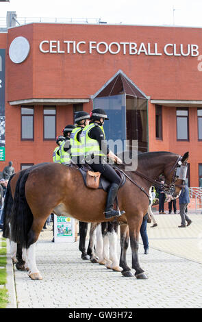 Mounted Police at Celtic Park, Glasgow, ahead of the match between ...