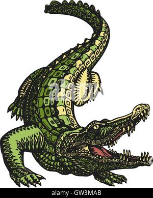 Ethnic ornamented alligator or crocodile. Hand drawn vector illustration with decorative elements Stock Vector