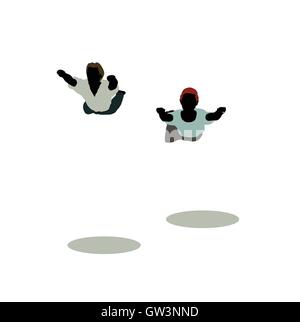 EPS 10 vector illustration of man and woman silhouette in Still Pose Super Hero Stock Vector