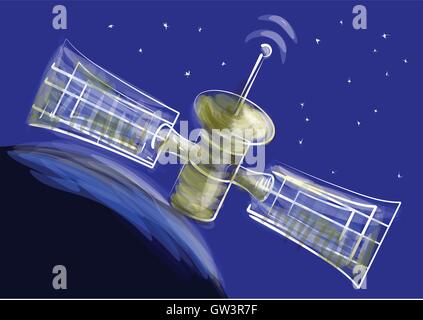 satellite. Space satellite orbiting the earth Stock Vector