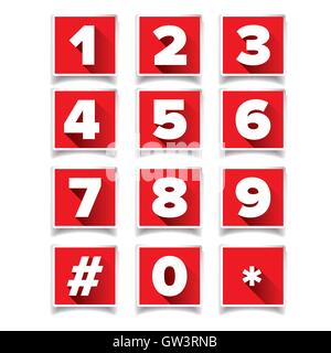 Number icon set square red Stock Vector