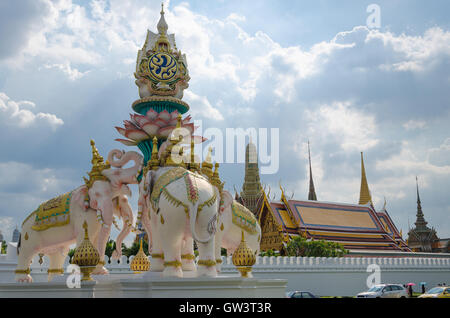 Statue of The Tri-Head Elephants Raise The King's Symbol for The Celebration of King Bhumibol Is One of Landmark In Bangkok of T Stock Photo