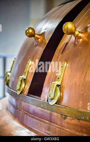 Traditional copper distillery tanks in a beer brewery Stock Photo