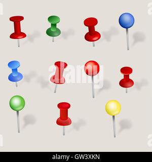 Set of push pins in different colors Stock Vector
