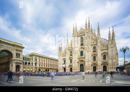 Milan, Italy - April 17, 2016: Piazza del Duomo ('Cathedral Square') is the main piazza (city square) of Milan, Italy. Stock Photo