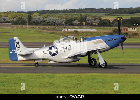 G-BIXL, a preserved North American P-51D Mustang, at Prestwick Airport during the Scottish International Airshow in 2016. Stock Photo