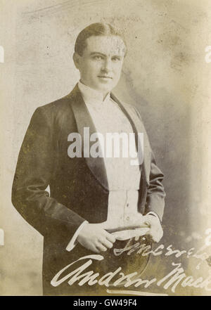 Antique c1890 cabinet card photograph of Andrew Mack. Andrew Mack, born William Andrew McAloon, (1863-1931) was an American vaudevillian, actor, singer and songwriter of Irish descent. A native of Boston, Massachusetts, he began his career at an early age in 1876 using the stage name Andrew Williams. SOURCE: ORIGINAL PHOTOGRAPH. Stock Photo