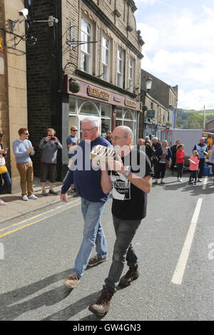 Ramsbottom, UK. 11th September, 2016. The grid used for competitors to stand on in the World Black Pudding lobbing Championship is carried by organisers, Ramsbottom, Lancashire, 11th September, 2016 Credit:  Barbara Cook/Alamy Live News Stock Photo