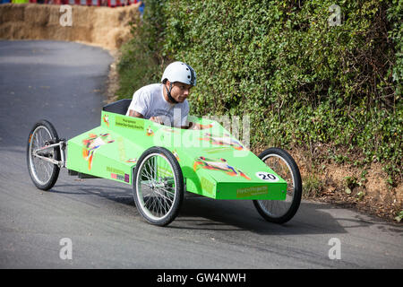 Cookham Dean, UK. 11th Sep, 2016. A custom-built go-kart competes in the Cookham Dean Gravity Grand Prix in aid of the Thames Valley and Chiltern Air Ambulance. The Grand Prix covers a course of 700m with a descent of 32m and some karts reach speeds of 30-40 mph. Credit:  Mark Kerrison/Alamy Live News Stock Photo