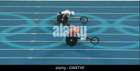 Rio De Janeiro, Brazil. 11th Sep, 2016. Athletes compete during the men's 400m T54 heat at the 2016 Rio Paralympic Games in Rio de Janeiro, Brazil, Sept. 11, 2016. Credit:  Yang Lei/Xinhua/Alamy Live News Stock Photo