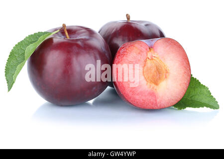 Plums plum blue fresh fruits fruit isolated on a white background Stock Photo